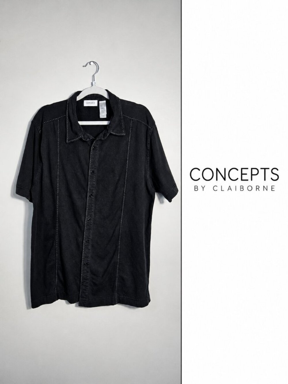 Concepts by Claiborne Black Short Sleeve Shirt Large